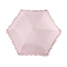 Wisteria-Woven Lace Tri-Fold Umbrella, Black Rubber Sun And Rain Protection Umbrella