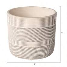 New White 8" Tye Ceramic Planter, Elegant, White, Grooved Displays Plants In Style