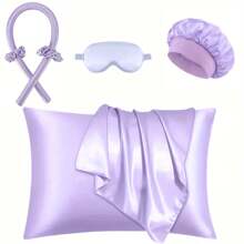 6pcs Sleep Hairstyling Tool Set, Including 1pc Hair Curler, 1pc Silk Pillowcase, 1pc Soft Sleep Eye Mask, 2pcs Hair Scrunchies, 1pc Sleep Cap, Suitable For Hair And Skin Care, Silk Heat-Free Curler Set, Overnight Hair Curler