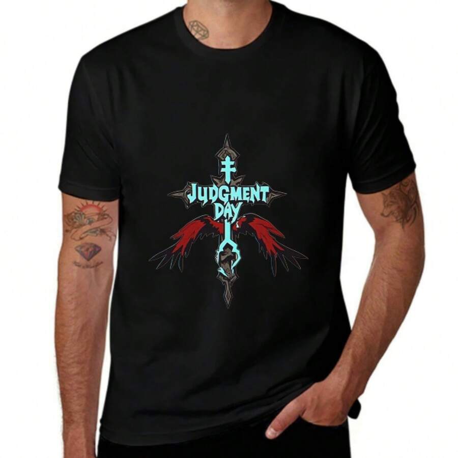 2025 Unisex Summer New Hot Selling T-Shirts- Stylized Character With Spiky Hair And Blue Eyes, Wearing An Orange And Purple Outfit, With The Text 'You Duel Monsters!' - 黑色 - 查看 1