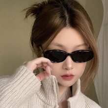 2 件椭圆形女士时尚眼镜新款小框 Y2k 眼镜 - 2PC(黑灰 紅豆花茶片) - 查看 12