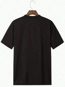 Plus Size Men's Casual Basic Solid Color Elastic Lightweight Breathable Crew Neck Short Sleeve T-Shirt - Black - View 4