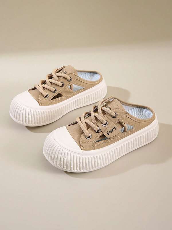 New Arrival Women Casual Low-Top Lace-Up Round Toe Solid Color Thick-Soled Sneakers, Lightweight, Suitable For All Seasons, Soft Sole, Height Increasing Shoes For Short Students