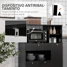 Credenza da cucina per microonde e forno, mobile da cucina con ante, ripiani e cassetto, mobile dispensa moderno in truciolato per soggiorno, 90 x 40 x 120 cm, nero