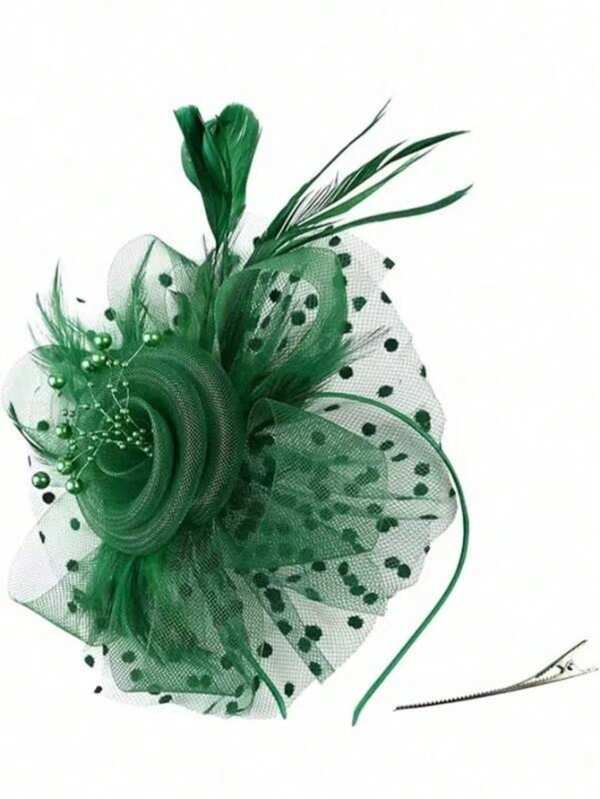 Fascinators Hat Flower Mesh Ribbons Feathers On A Headband And A Clip Tea Party Headwear For Girls And Women