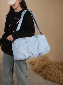 Borsa sportiva da fitness in colore unito con scomparto per le scarpe, da trasportare a mano o a spalla, design con più tasche, separazione di parti bagnate e asciutte