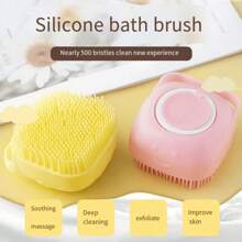 1pc Pet Shampoo Brush And Bath Brush, Silicone Massage Rubber Bath Comb With Shampoo Storage Device, Suitable For Dog And Cat Grooming Tools, Scrubbing And Bathing Cleaning Tools (Random Color Shipping)