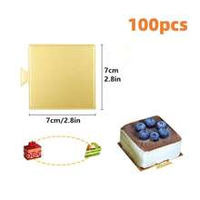 50/100pcs Mini Cardboard Cake Base, Golden Mousse Dessert Board Base, Disposable Paperboard Cupcake Boards, For Wedding Birthday Party Dessert Displays Tray Pastry Plates - Grease Proof & Moisture Resistant Assorted Sizes (Rectangle Square Triangle)