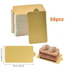 50/100pcs Mini Cardboard Cake Base, Golden Mousse Dessert Board Base, Disposable Paperboard Cupcake Boards, For Wedding Birthday Party Dessert Displays Tray Pastry Plates - Grease Proof & Moisture Resistant Assorted Sizes (Rectangle Square Triangle)