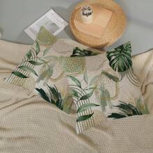 2PCS Medieval Pillowcase Bohemian Sage Green Gold Palm Leaf Cuddle Pillowcase Outdoor Decorative Bohemian Modern Abstract Tropical Leaf Pillowcase Upholstery Cushion Cover Home Sofa With One Side Without Pillow