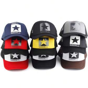 1pc Multicolor Couple Baseball Cap, Hollow Star Mesh Hat, Sun Protection Hat