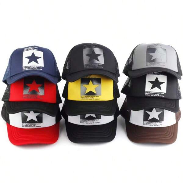 1 pieza Gorra de béisbol multicolor para pareja, gorra de malla con estrella hueca, gorra protectora solar