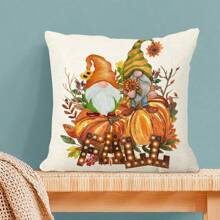 1/2/4pcs Pumpkin Linen Print Pillow Case, Thanksgiving Pillow Cover Suitable For Living Room, Bed, Sofa, Home Decor Cushion Cover, Soft & Minimalist Sofa Pillow Covers, Pillow Insert Not Included