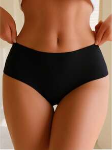 3 piezas Bragas invisible triangulares sólidas de microfibra transpirable y cómoda para mujer colores basico - Arroz blanco y negro - Ver 4