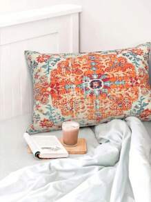 1/2/4pcs Bohemian Vintage Carpet Pattern Pillow Covers In Orange And Blue Design For Decorative Farmhouse, Couch, Garden (No Insert)