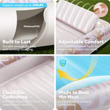 Sloosh 70" X 46" Swimming Pool Floating Tanning Pool Hammock Lounger, Water Inflatable Float Bed Inflatable Tanning Pool Lounger Float Large Suntan Tub Pool Floats Sun Tan Tub Ice Bath Tub Tanning Bed Blow Up Pool Raft Lounge Floatie - 金白 - 查看 6