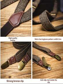 1 Stück Herren Hosenträger Clip Braun Fischgrätmuster Drei Clip Vintage Britisch Rutschfest Hose Träger Verstellbar Mode Accessoire für Anzug und Freizeitkleidung, perfekt für Hochzeiten und formelle Anlässe (Manchmal können sich an den Übergängen lose Fäden befinden, die mit einem Feuerzeug oder einer Schere gekürzt werden können. Dies ist normal und unvermeidbar aufgrund der Produktionsprozesse)