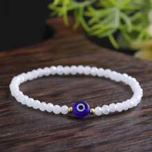 1 pieza Pulsera elástica de diseño de ojo malvado con cuentas de cristal de corte de moda para mujer