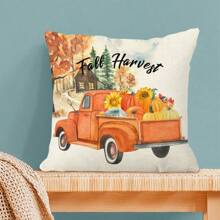 1/2/4pcs Pumpkin Linen Print Pillow Case, Thanksgiving Pillow Cover Suitable For Living Room, Bed, Sofa, Home Decor Cushion Cover, Soft & Minimalist Sofa Pillow Covers, Pillow Insert Not Included