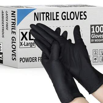 100/50 piezas Guantes desechables de nitrilo negro sin polvo, disponibles en tallas S, M, L y XL. Guantes de limpieza doméstica duraderos.
