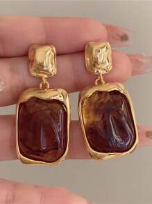 1 Pair Asymmetrical Metal & Resin Dangle Drop Earrings, Unique European Style, Suitable For Women/Girls, Travel, Wedding, Birthday Gift