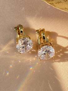 1 Pair Of Exquisite And Compact Round Zirconia Earrings, Niche Design, High-End Temperament, Versatile Ear Clips