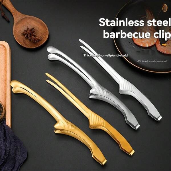 1 Stück selbststehende Grillzange; Edelstahl Küchenzange; Servierlöffel zum Bedienen von Essen, Brot, Salat, Grillen, mit Ständer für den Außen- und Campingbereich; Gartenparty Zubehör.
