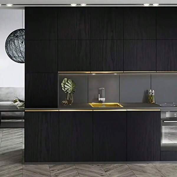 1 Roll Black Wood Grain Peel And Stick Wallpaper, PVC Material, Waterproof Removable Wallpaper For Living Room, Kitchen, Bedroom, Dorm, Furniture Renovation, Wall Decor