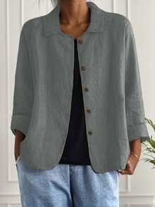 Women's Casual Minimalist Solid Color Lightweight Jacket - Grey - View 3