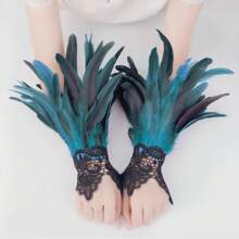 Women Lace Artificial Feather Gloves Witch Angel Costume Accessories Swan Wings Wrist Bands Halloween Accessories