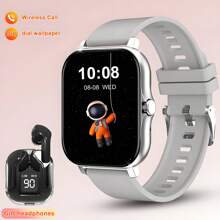 Hot 1 Pair Comfortable Silicone Watch Bands For Men & Women, Upgraded Smart Watch With Wireless Earbuds, Featuring Step Counting, Calorie Tracking, Multiple Sport Modes, Remote Camera, Music Control, Alarm, Message Reminder, 180mAh Battery, 1.83" Full Touch Screen, Compatible With Android & IOS, Great Gift For Holidays