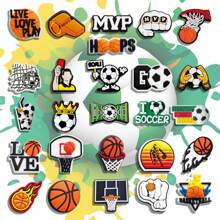 20/30 pièces aléatoires de la série Sports - Charmes pour chaussures de basket-ball, football, softball, baseball, volley-ball, etc. pour sabots et sandales, charmes de chaussures PVC de haute qualité. Accessoires populaires et décorations, super cadeaux pour Noël, anniversaire, fête