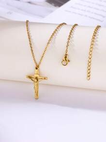 Colar com pingente de cruz cristã de Jesus, 1 peça, para mulheres e homens, correntes de aço inoxidável, gargantilha religiosa, joias, oração, presentes de batismo