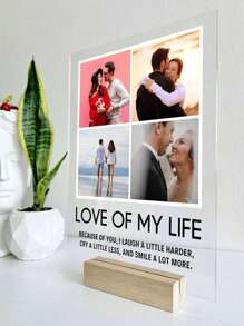 1 Placa de acrílico personalizada con foto de pareja, tamaño 4.72 X 6.29 pulgadas, con base de madera, perfecta para exhibir en el dormitorio, ideal para parejas, recién casados, aniversarios, regalos del Día de San Valentín