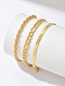 3pcs/Set Beach Style Multi-Layered Chain Unique Design Anklet Suitable For Women's Daily Wear - Gold - View 2