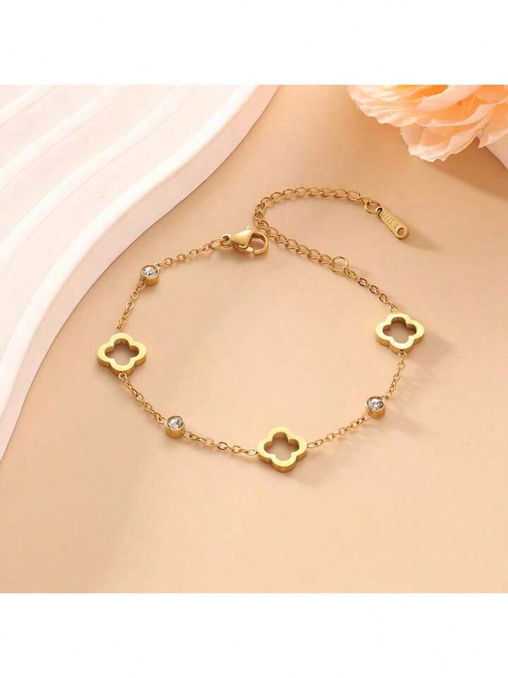 1pc Gold Stainless Steel Floral Design Fashionable Bracelet