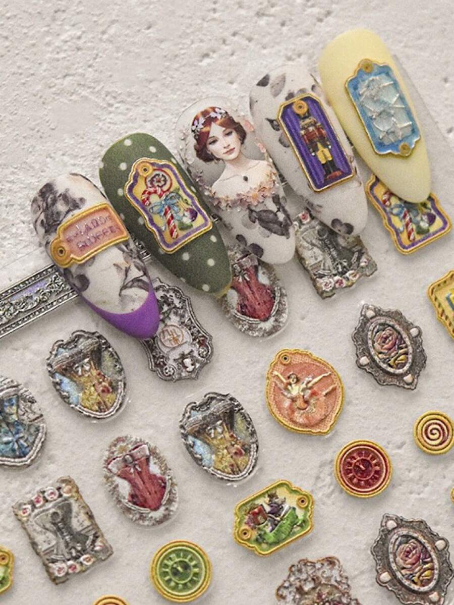 1张复古哥特式油画雕塑美甲贴纸，文艺复兴艺术美甲贴花，适用于家庭或美甲沙龙，DIY美甲用品，适合女性和女孩，也适合作为节日礼物。