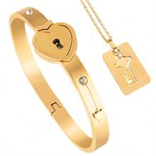 1pc Titanium Steel Creative Couples Lock Design Bracelet, Stainless Steel Heart Love Shape, Suitable For Everyday Wear