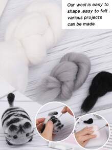 1 Set Beginner's Cat-Themed Wool Felt DIY Kit, Includes Wool Materials, Basic Accessories And Instructions For Handmaking Felt Toys And Decorations