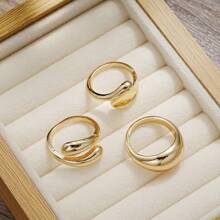 3pcs Unique Geometric Waterdrop Smooth Open Ring Set, Suitable For Daily Wear For Women