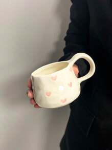 1 Pc/2 Pcs High-End Heart-Shaped Pinched Ceramic Coffee Cup & Saucer Set, Hand-Painted Pink Coffee Cup, Dessert Plate, Latte Mug, Elegant Heart-Shaped Cup & Saucer, Afternoon Tea Set, Milk Cup, Mother's Day Gift, Valentine's Day Gift, Ideal Gift Back To School