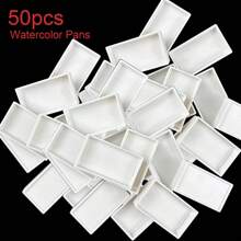 10/20/30/50pcs 0.24oz(7.2ml) Watercolor Half Pans, White Plastic, Empty Watercolor Paint Pans, Travel Tins, Paint Case, ABS Resin, For Watercolor Acrylics Palette, Art Supplies, Crafts, Sewing Accessories,Back To School,School Supplies