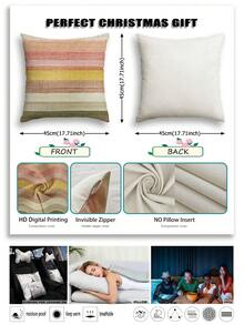 2 件 2D 印花枕套，亚麻抱枕套，时尚粉色、黄色和绿色条纹设计，适用于沙发、家居装饰、床或椅子装饰，柔软涤纶面料，拉链开合，可机洗，沙发枕头 - 彩色 - 查看 8