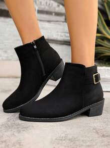 Neue Damen Ankle Boots für Herbst/Winter, modische vielseitige mittlere Absätze rutschfeste flache Reißverschluss sexy Schnallen Schuhe