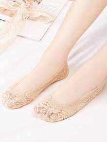 1/5 Pairs Lace Flower Sock Slippers Women Summer Breathable Silicone Non-Slip Ankle Invisible Slipper Hollow Boat Socks Ballet Sox - Multicolor - View 5