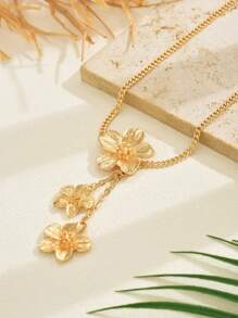 1 Stück Minimalistischer Mode Metall Blumen Anhänger Halskette für Frauen, vielseitiger Schmuck für Sommerreisen, Dates, Musikfestivals