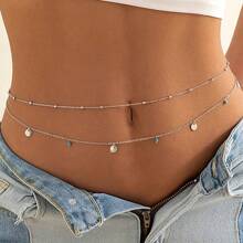 2 Cadenas de cintura redondas de turquesa de verano, cadena de cintura y vientre metálica multicapa para bikini, joyería para mujer, cadena corporal de cuentas sexy para la playa