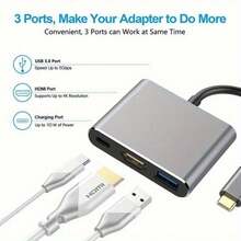 USB C To  Adapter, Type C To  Multiport Adapter With 4K  Output,3 In 1 USBC To 4K ,USB3.0 And USB C Charging Port, USB-C Digital AV Multiport Adapter For TV And Projector - Silver - View 5