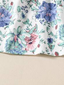 فستان بطبعات زهرية لوزينات وياقة دائرية وأكمام قصيرة مناسب للبنات، عصري وأنيق للارتداء اليومي الكاجوال في الصيف - الأزرق - مشاهدة 5