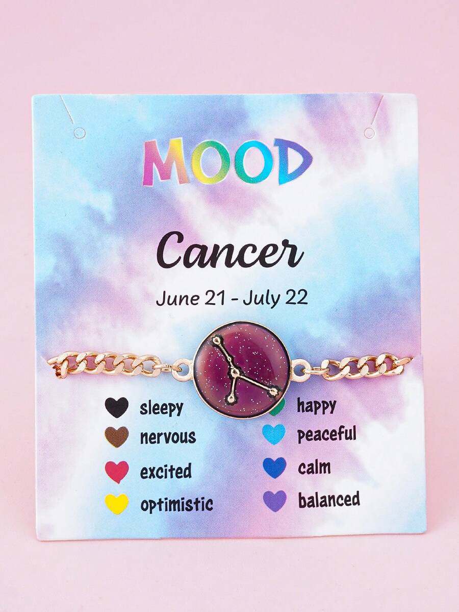 1 chiếc vòng tay mặt dây chuyền 12 cung hoàng đạo đổi màu cảm biến tâm trạng, hợp kim kẽm mạ vàng 18K thời trang, trang sức điều chỉnh cảm xúc - Nhiều màu - Xem 1